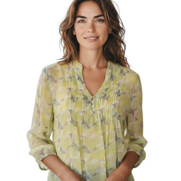 SHEER Layering Smock Pleated Tunic.‎ SZ Large. Green, yellow, purple, blue, gray - Picture 1 of 12